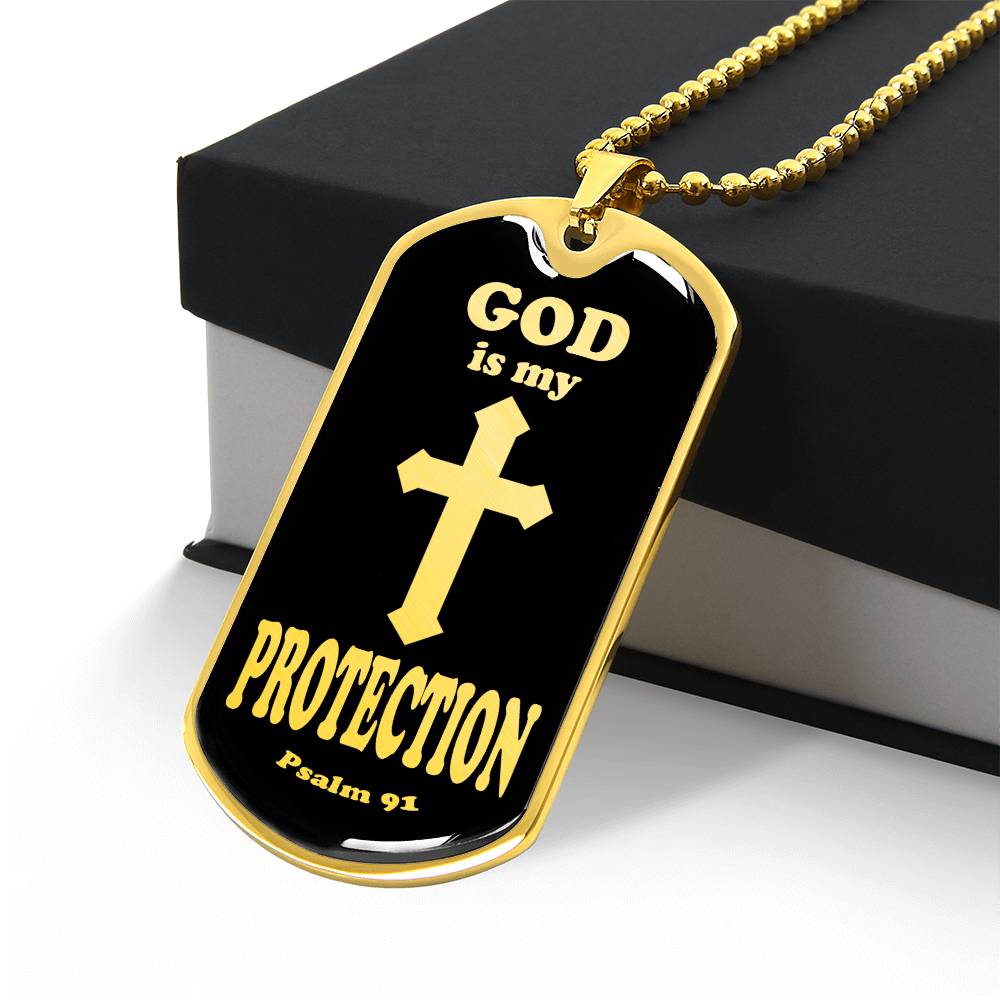 God is My Protection Psalm 91 Necklace Dog Tag Stainless Steel or 18k Gold w 24" Chain-Express Your Love Gifts