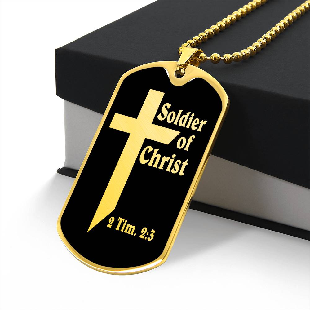 Soldier of Christ 2 Tim 2 3 Necklace Dog Tag Stainless Steel or 18k Gold w 24" Chain-Express Your Love Gifts