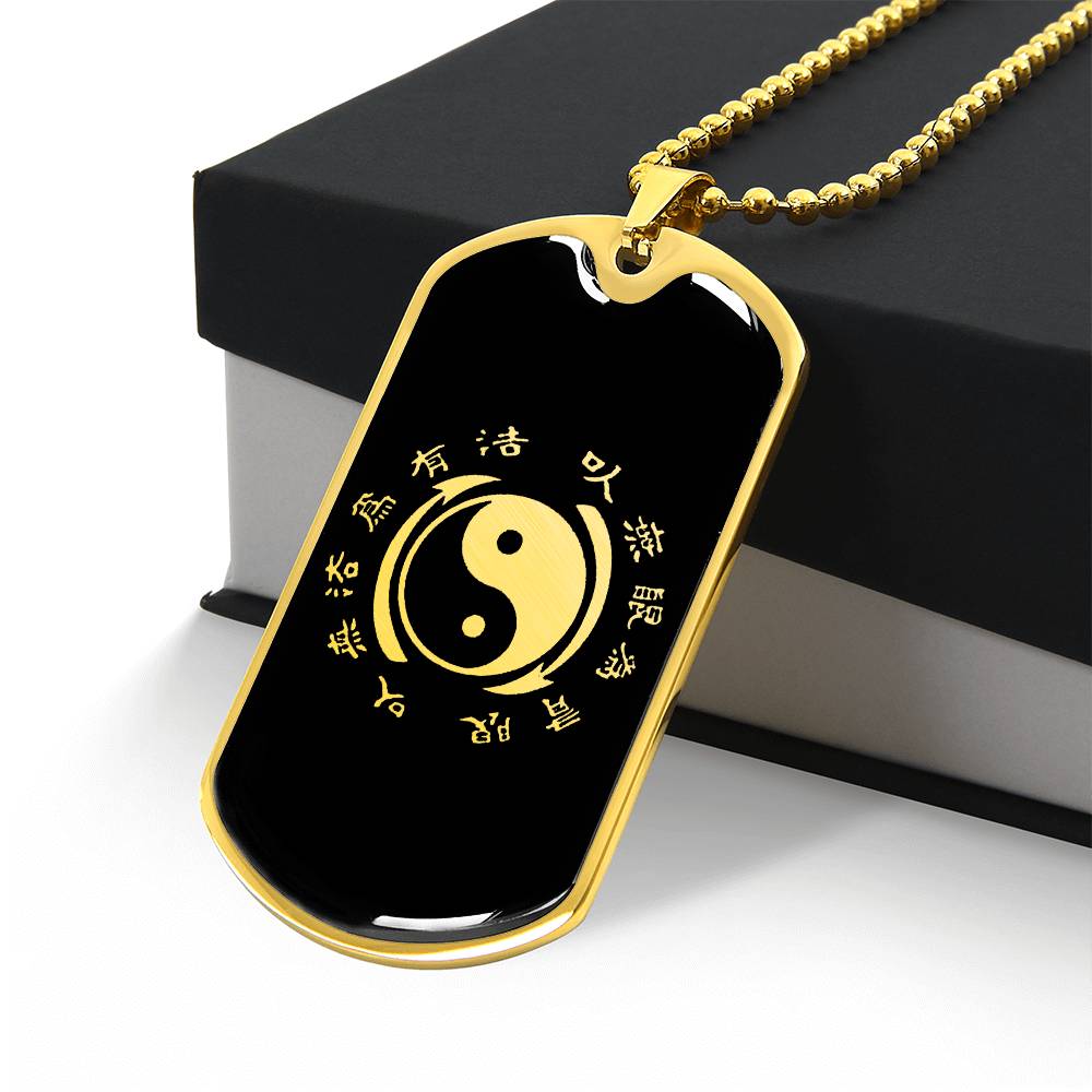 Yin Yang Dog Tag Necklace - Symbol of Harmony and Strength Dog Tag Stainless Steel or 18k Gold w 24" Chain-Express Your Love Gifts
