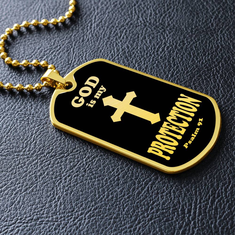 God is My Protection Psalm 91 Necklace Dog Tag Stainless Steel or 18k Gold w 24" Chain-Express Your Love Gifts