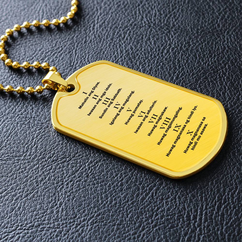 Ten Commandments Tagalog Sampung Utos Necklace Dog Tag Stainless Steel or 18k Gold w 24" Chain-Express Your Love Gifts