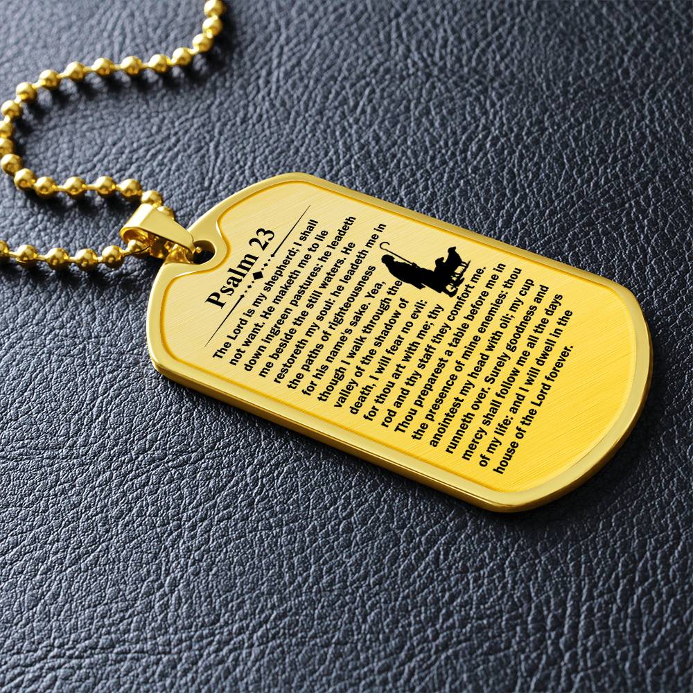 Psalm 23 English Necklace Dog Tag Stainless Steel or 18k Gold w 24" Chain-Express Your Love Gifts