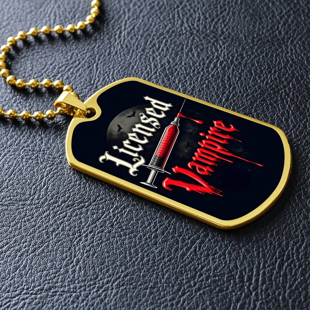 Licensed Vampire Phlebotomist Nurse Necklace Stainless Steel or 18k Gold Dog Tag 24"-Express Your Love Gifts