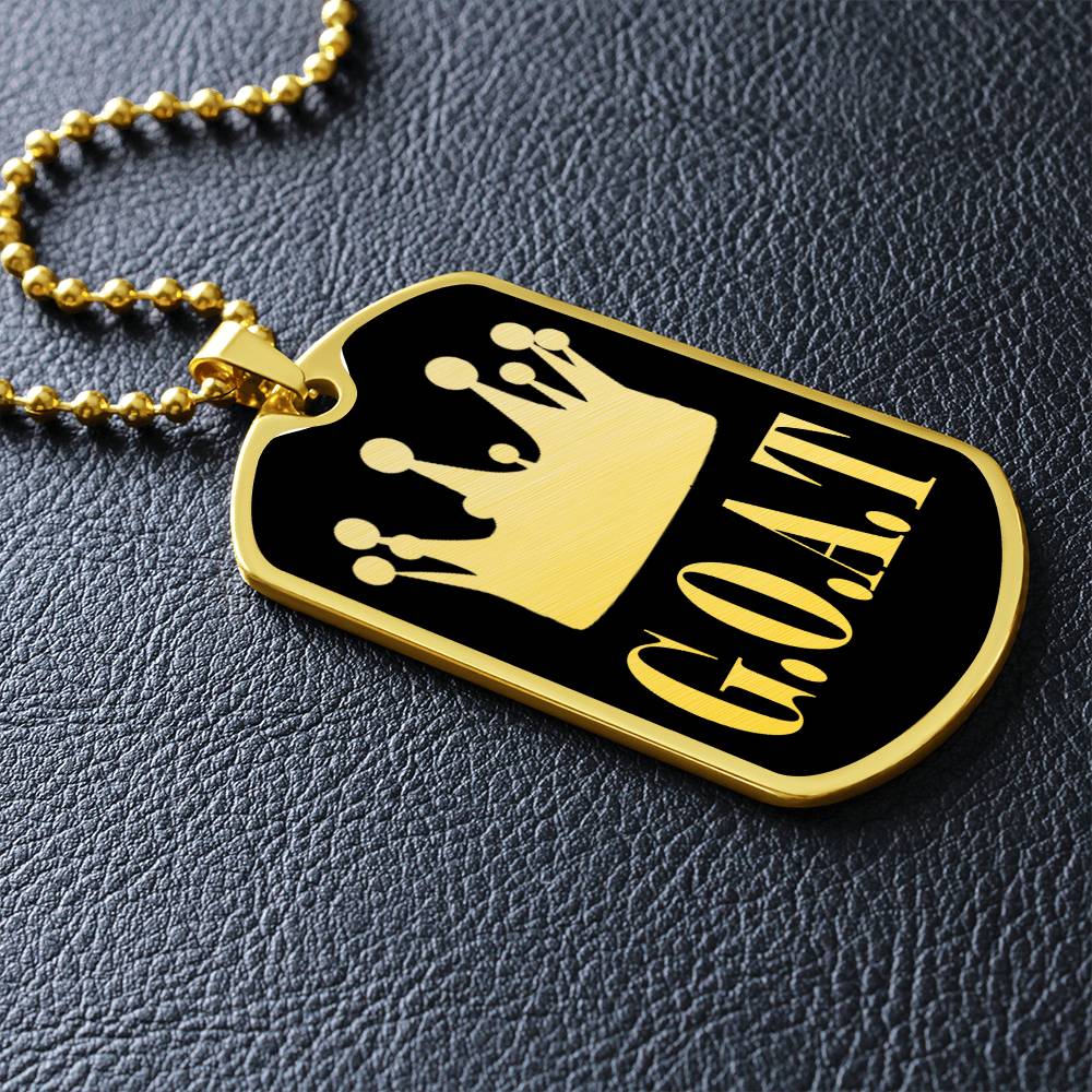 GOAT Greatest of All Time Necklace Dog Tag Stainless Steel or 18k Gold w 24"Chain-Express Your Love Gifts