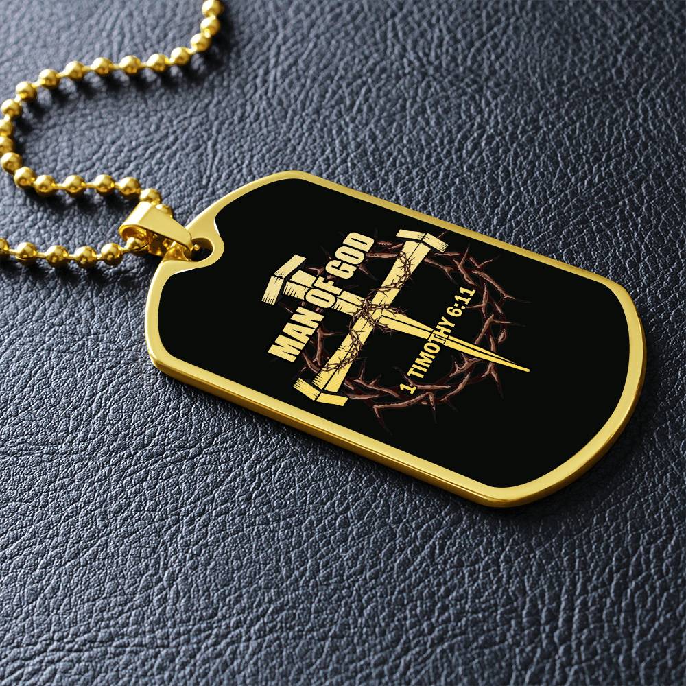 Man of God Cross Timothy Necklace Dog Tag Stainless Steel or 18k Gold w 24" Chain-Express Your Love Gifts