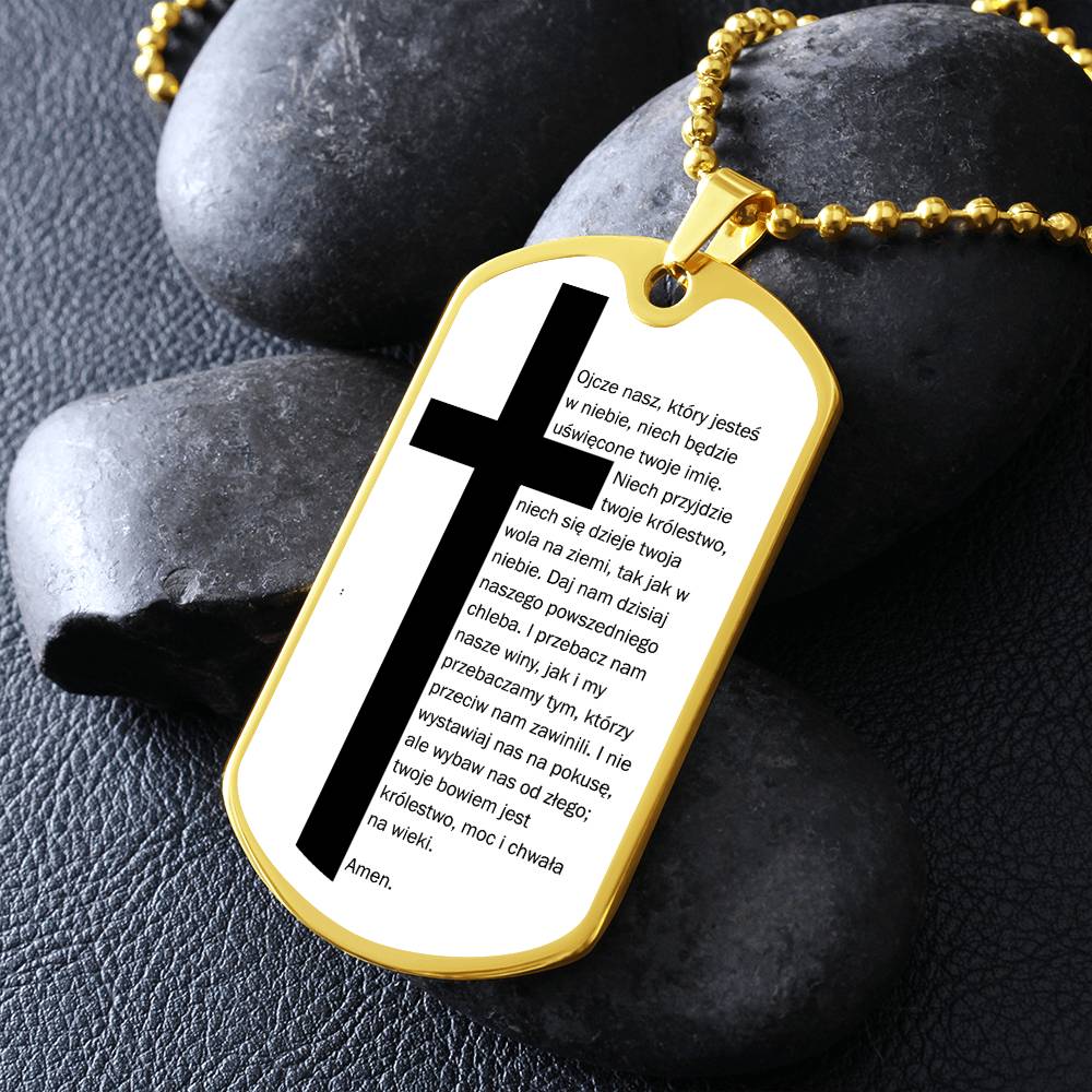 Lords Prayer Polish Ojcze Nasz Necklace Dog Tag Stainless Steel or 18k Gold w 24" Chain-Express Your Love Gifts