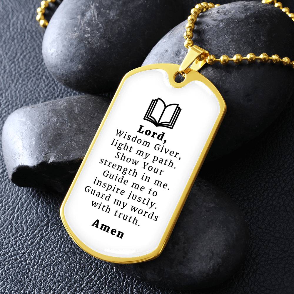 Teacher's Prayer Necklace Stainless Steel or 18k Gold Dog Tag 24" Chain-Express Your Love Gifts