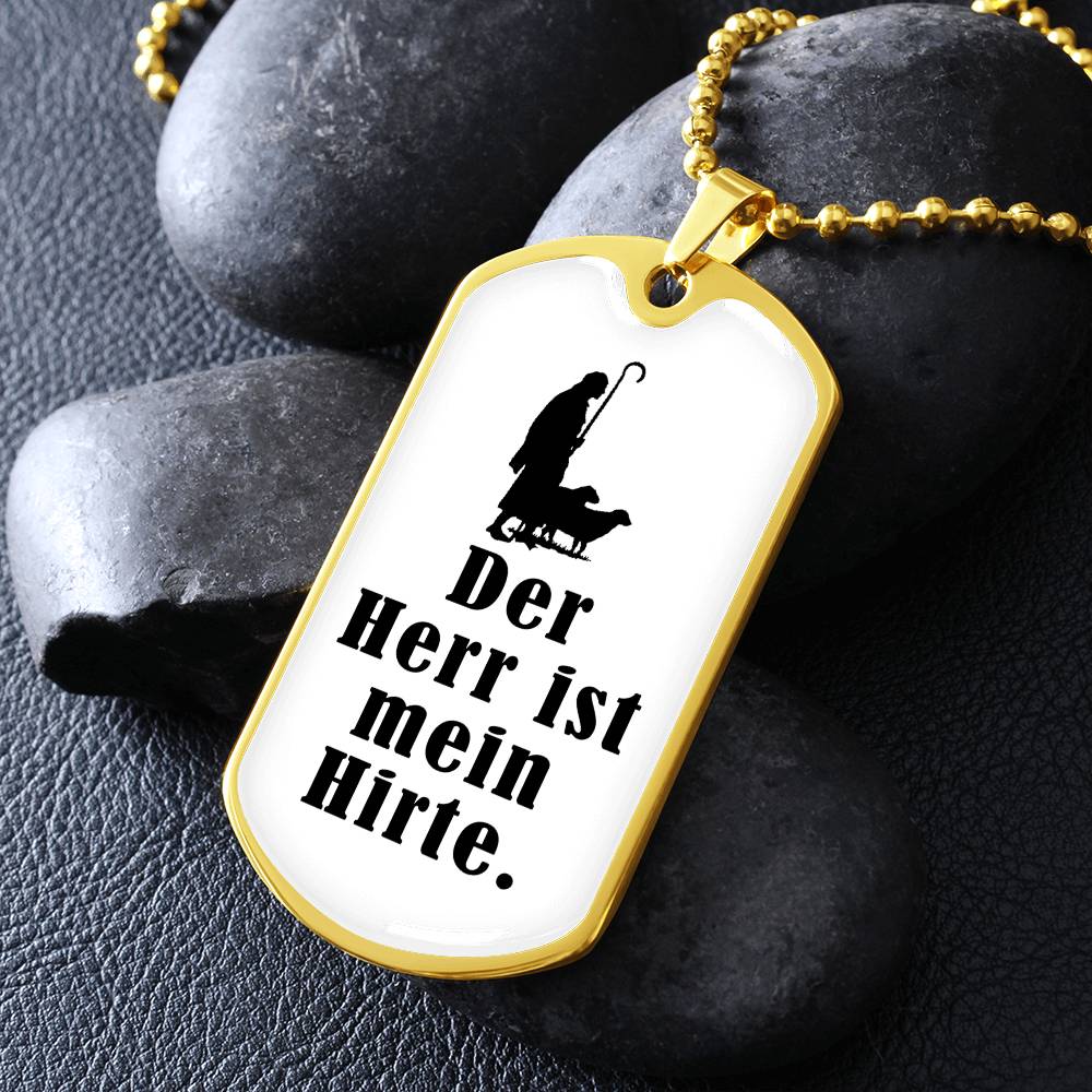 Lord is My Shephard Psalm 23 German Necklace Stainless Steel or 18k Gold Dog Tag 24" Chain-Express Your Love Gifts