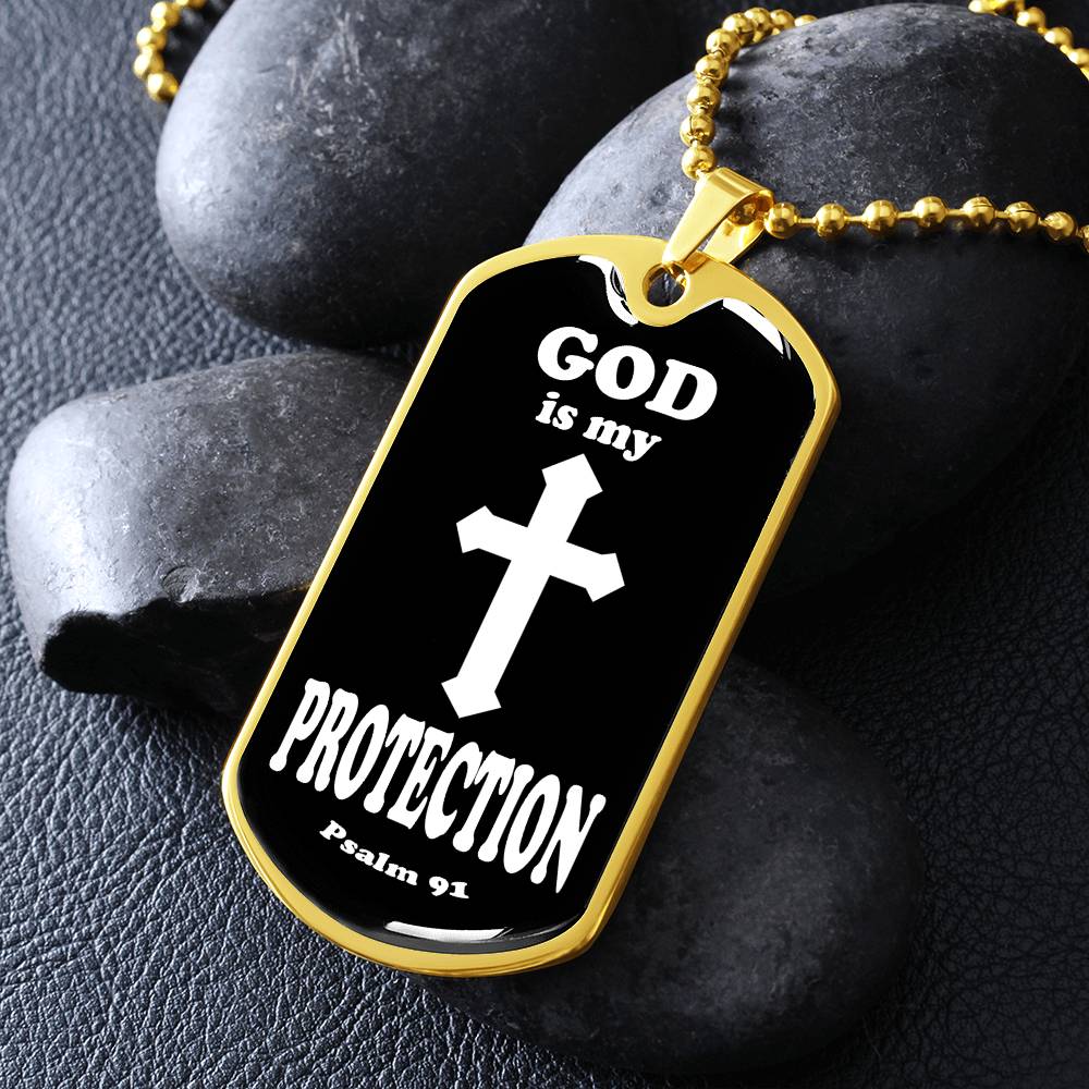 God is My Protection Psalm 91 Necklace Dog Tag Stainless Steel or 18k Gold w 24" Chain-Express Your Love Gifts