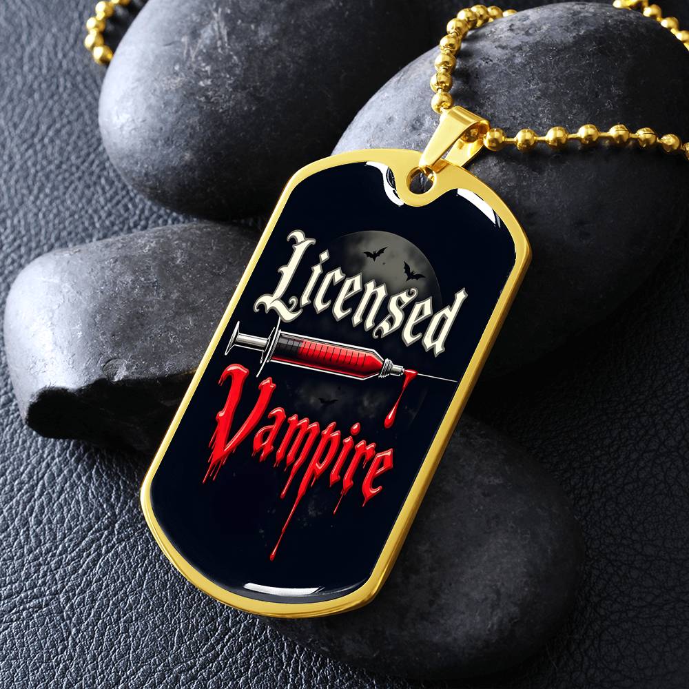 Licensed Vampire Phlebotomist Nurse Necklace Stainless Steel or 18k Gold Dog Tag 24"-Express Your Love Gifts