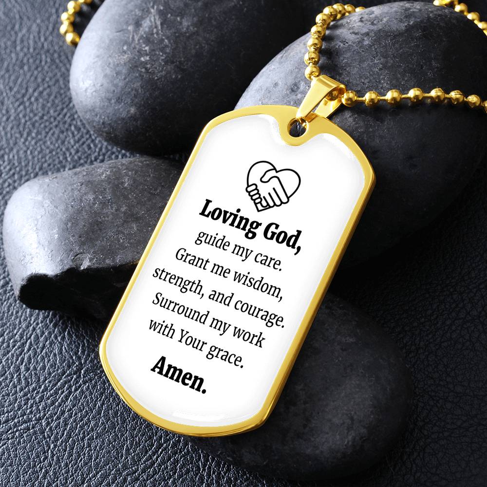 Social Worker's Prayer Necklace Stainless Steel or 18k Gold Dog Tag 24" Chain-Express Your Love Gifts