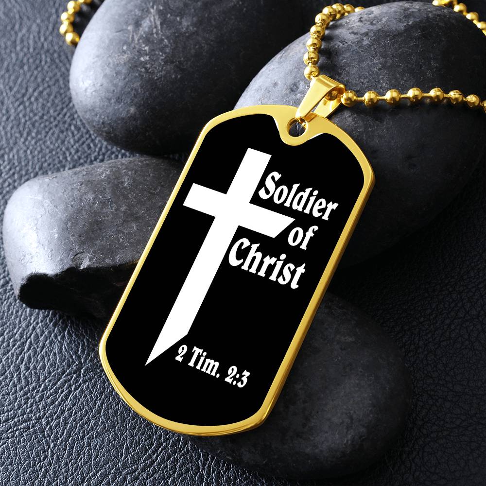 Soldier of Christ 2 Tim 2 3 Necklace Dog Tag Stainless Steel or 18k Gold w 24" Chain-Express Your Love Gifts