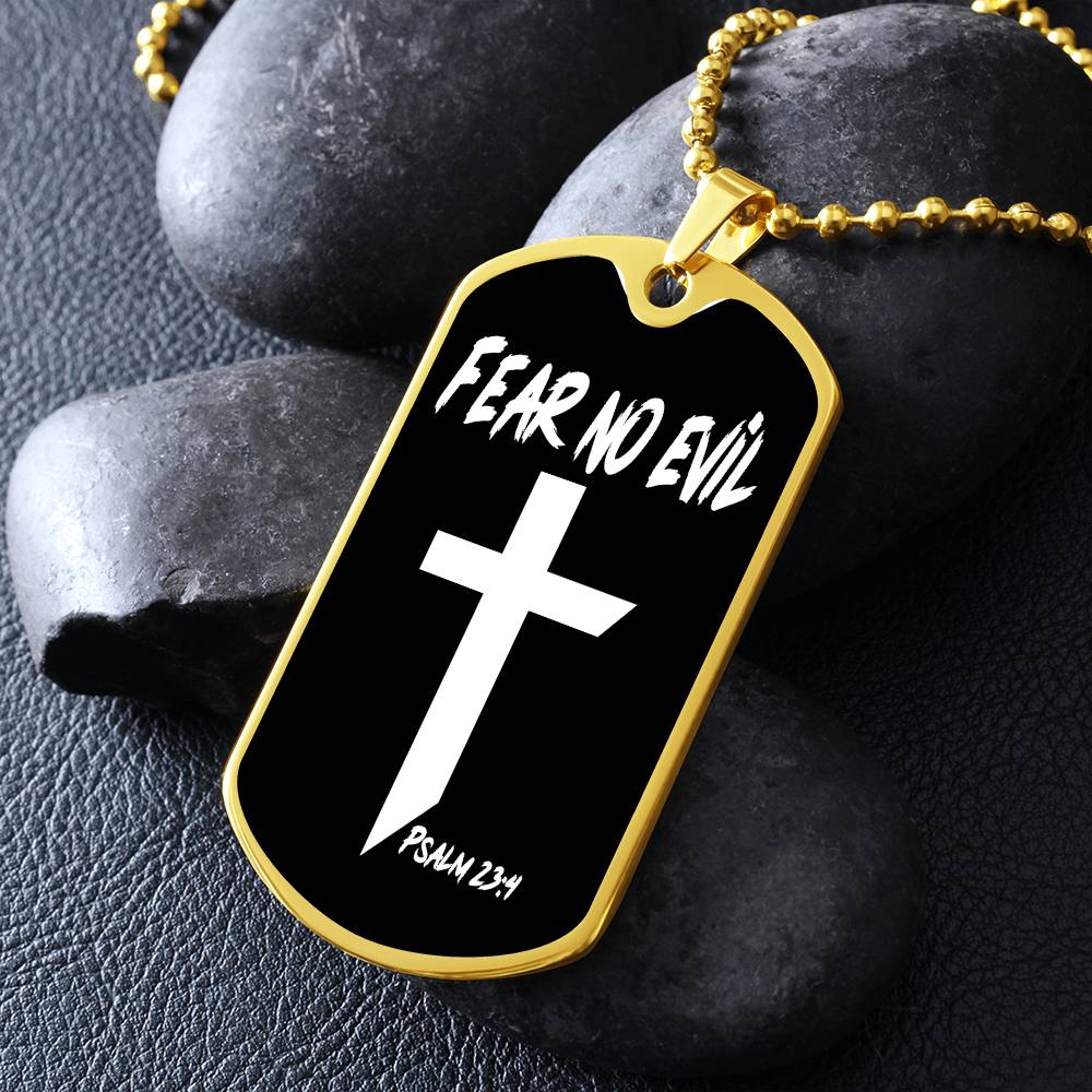 Fear No Evil Psalm 23.4 Necklace Dog Tag Stainless Steel or 18k Gold w 24" Chain-Express Your Love Gifts