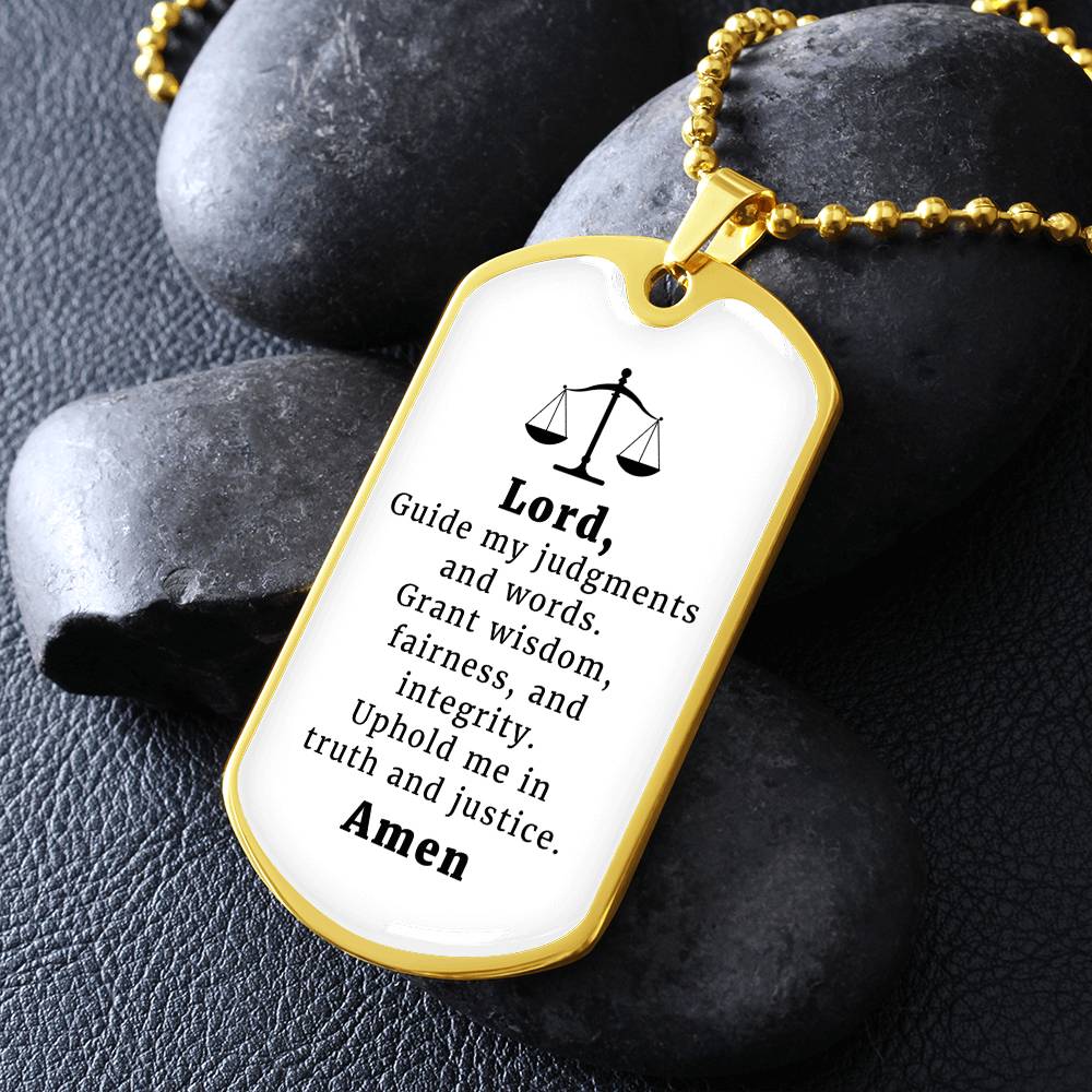 Judge and Lawyer's Prayer Necklace Stainless Steel or 18k Gold Dog Tag 24" Chain-Express Your Love Gifts