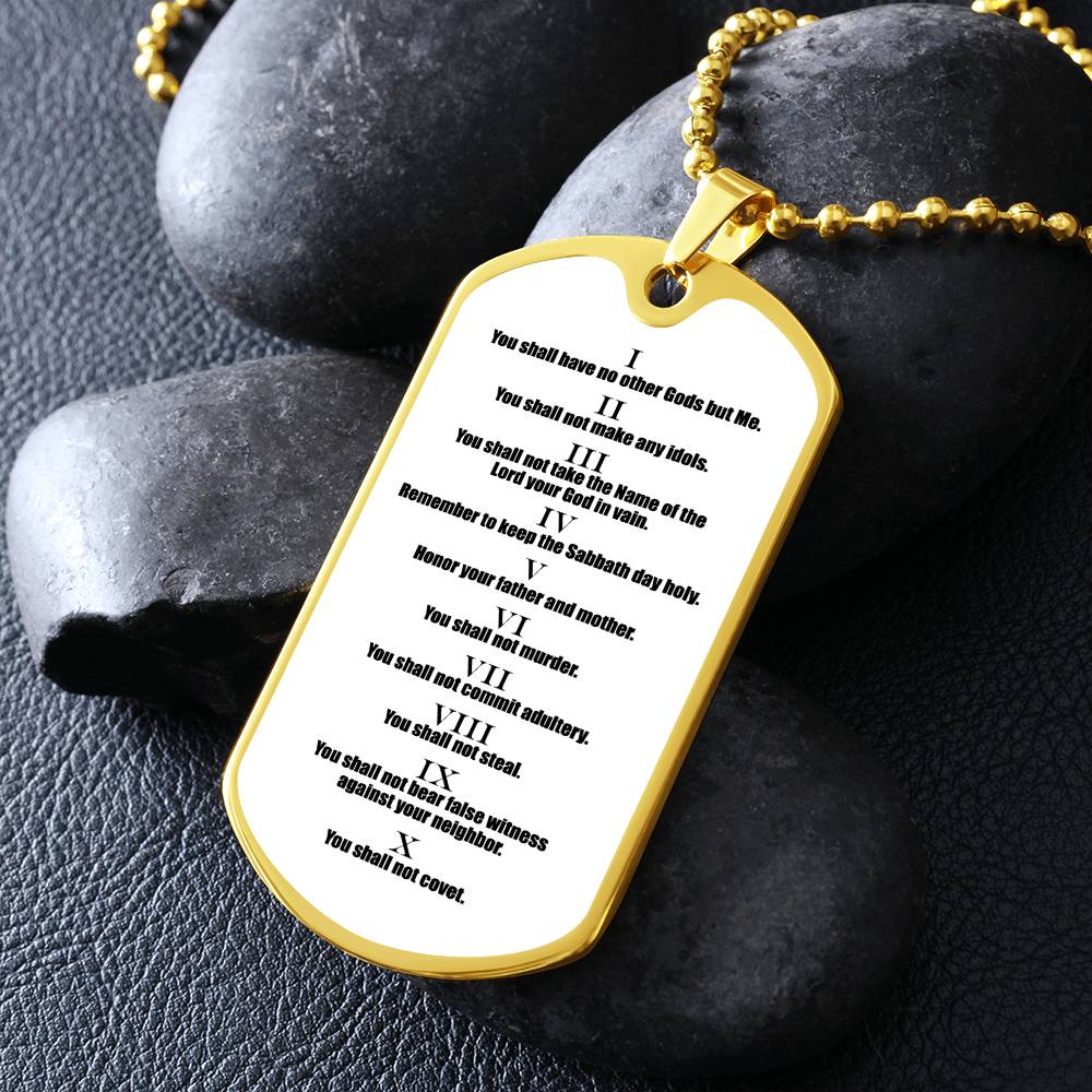 Ten Commandments English Necklace Dog Tag Stainless Steel or 18k Gold w 24" Chain-Express Your Love Gifts