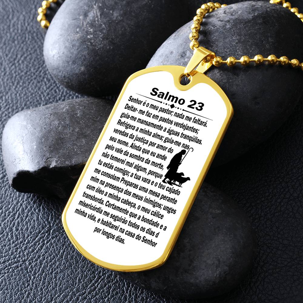 Psalm 23 Portuguese Salmo 23 Necklace Dog Tag Stainless Steel or 18k Gold w 24" Chain-Express Your Love Gifts