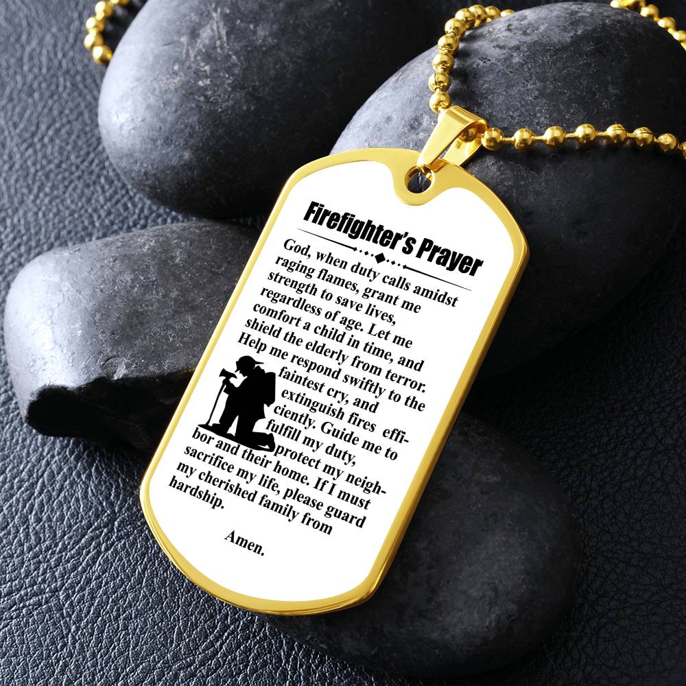 Firefighter's Prayer Dogtag Necklace Dog Tag Stainless Steel or 18k Gold w 24" Chain-Express Your Love Gifts