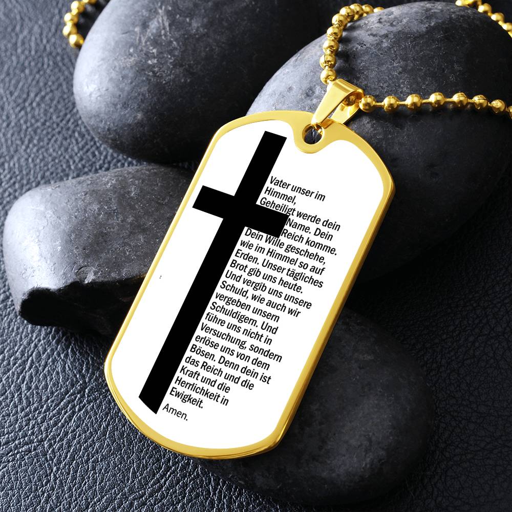 Lord's Prayer German Vater Unser Necklace Dog Tag Stainless Steel or 18k Gold w 24" Chain-Express Your Love Gifts