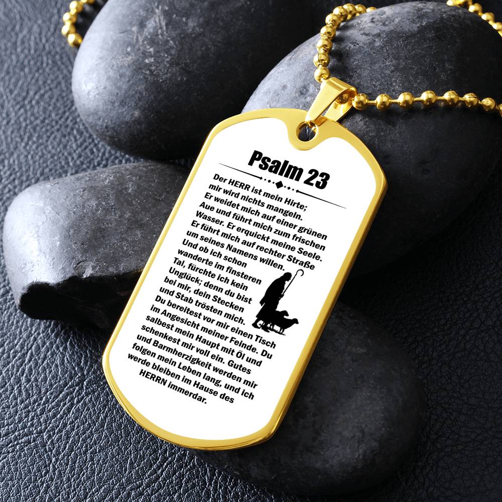 Psalm 23 German Necklace Dog Tag Stainless Steel or 18k Gold w 24" Chain-Express Your Love Gifts