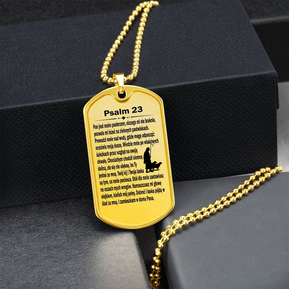 Psalm 23 Polish Psalm Dawida Necklace Dog Tag Stainless Steel or 18k Gold w 24" Chain-Express Your Love Gifts
