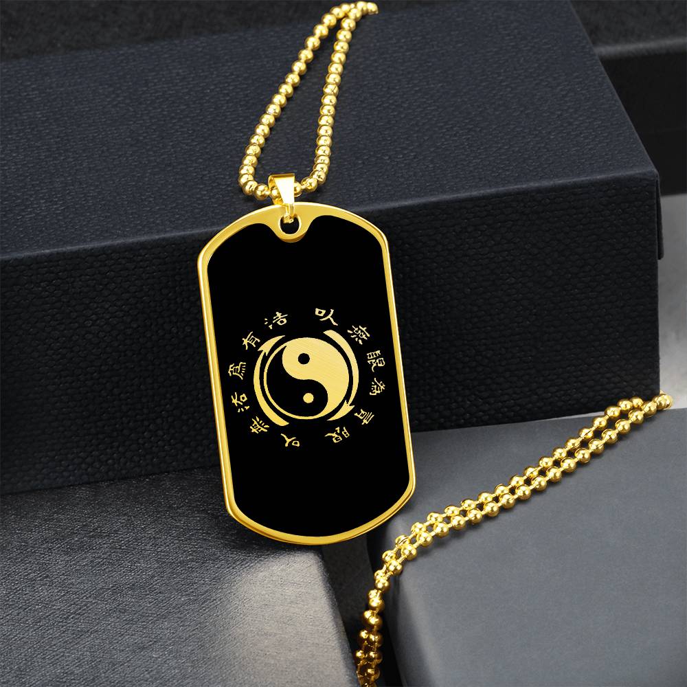 Yin Yang Dog Tag Necklace - Symbol of Harmony and Strength Dog Tag Stainless Steel or 18k Gold w 24" Chain-Express Your Love Gifts