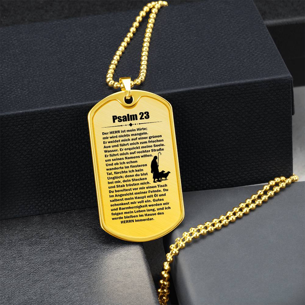 Psalm 23 German Necklace Dog Tag Stainless Steel or 18k Gold w 24" Chain-Express Your Love Gifts