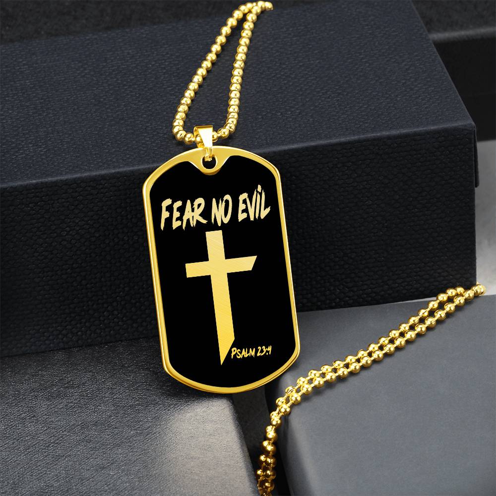 Fear No Evil Psalm 23.4 Necklace Dog Tag Stainless Steel or 18k Gold w 24" Chain-Express Your Love Gifts