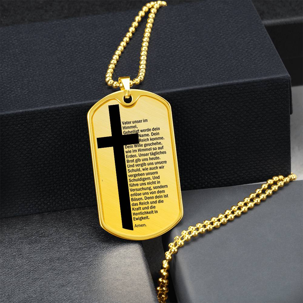 Lord's Prayer German Vater Unser Necklace Dog Tag Stainless Steel or 18k Gold w 24" Chain-Express Your Love Gifts