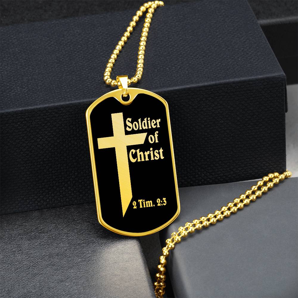 Soldier of Christ 2 Tim 2 3 Necklace Dog Tag Stainless Steel or 18k Gold w 24" Chain-Express Your Love Gifts