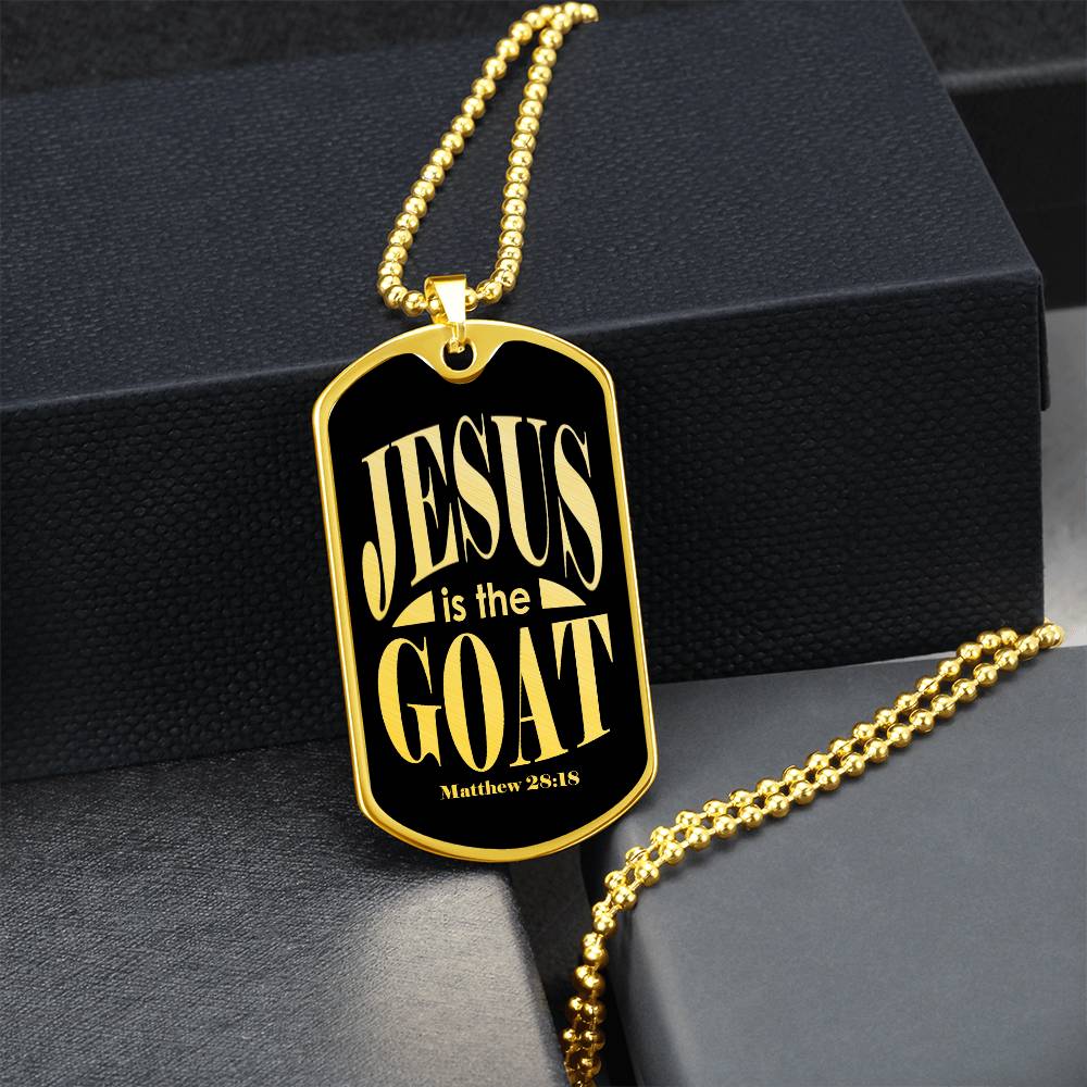 Jesus is the GOAT Matthew 28:18 Necklace Dog Tag Stainless Steel or 18k Gold w 24" Chain-Express Your Love Gifts