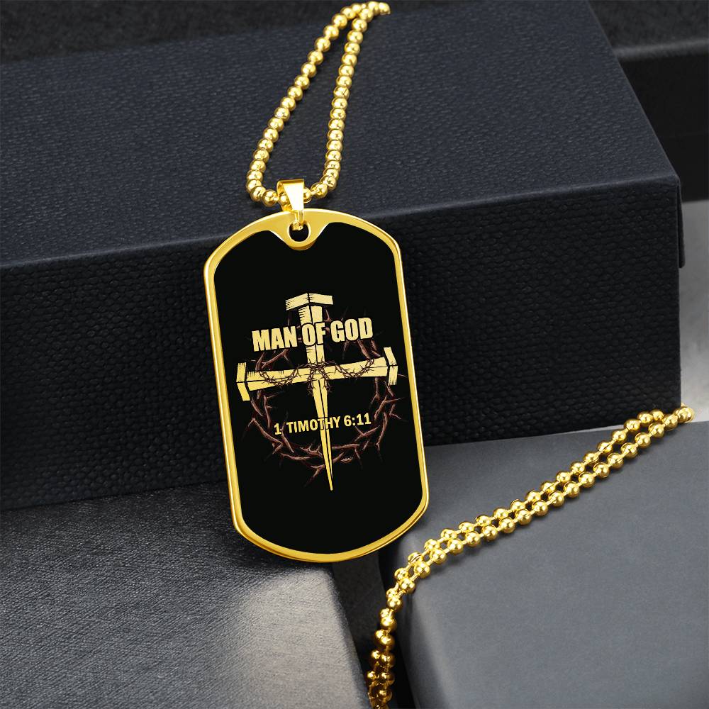 Man of God Cross Timothy Necklace Dog Tag Stainless Steel or 18k Gold w 24" Chain-Express Your Love Gifts