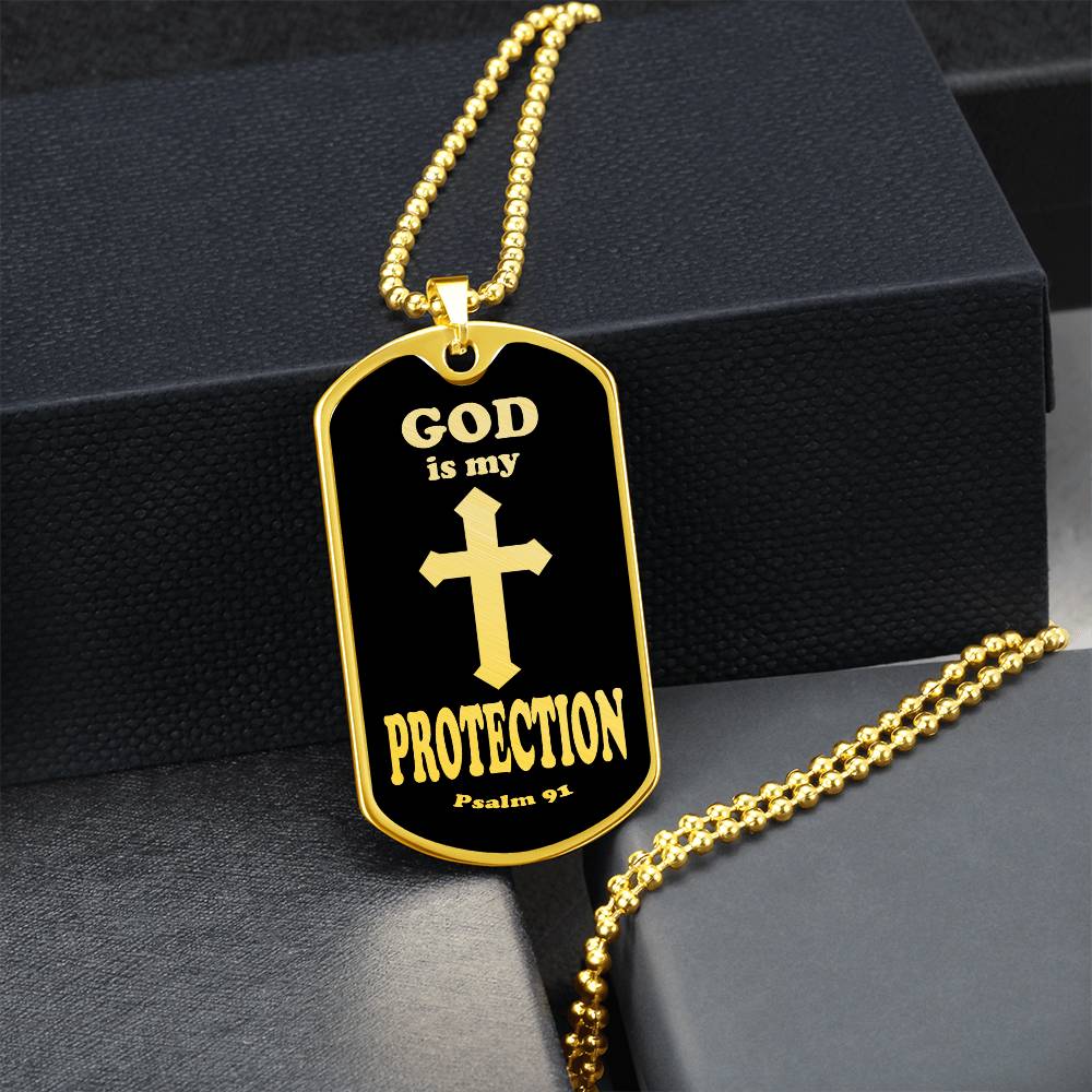 God is My Protection Psalm 91 Necklace Dog Tag Stainless Steel or 18k Gold w 24" Chain-Express Your Love Gifts