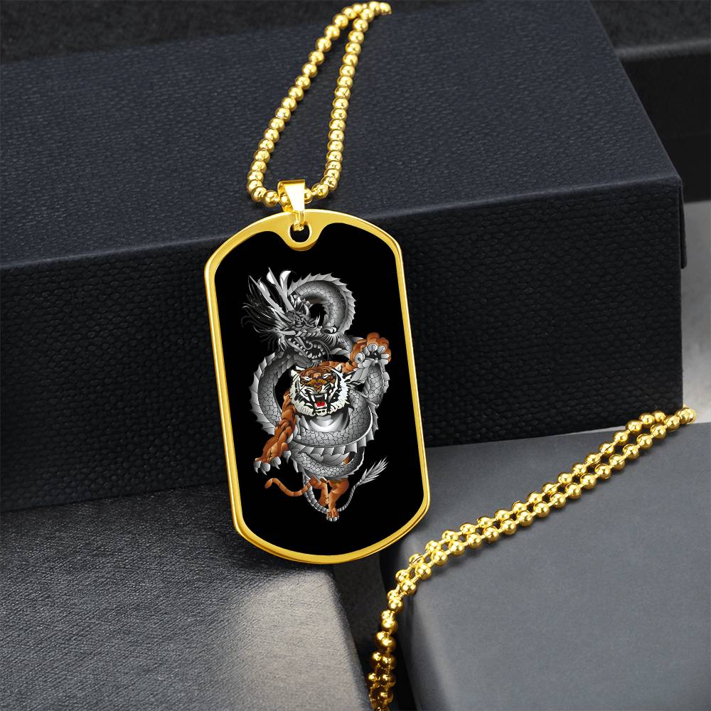 Tiger Dragon Yin Yang Necklace Dog Tag Stainless Steel or 18k Gold w 24" Chain-Express Your Love Gifts