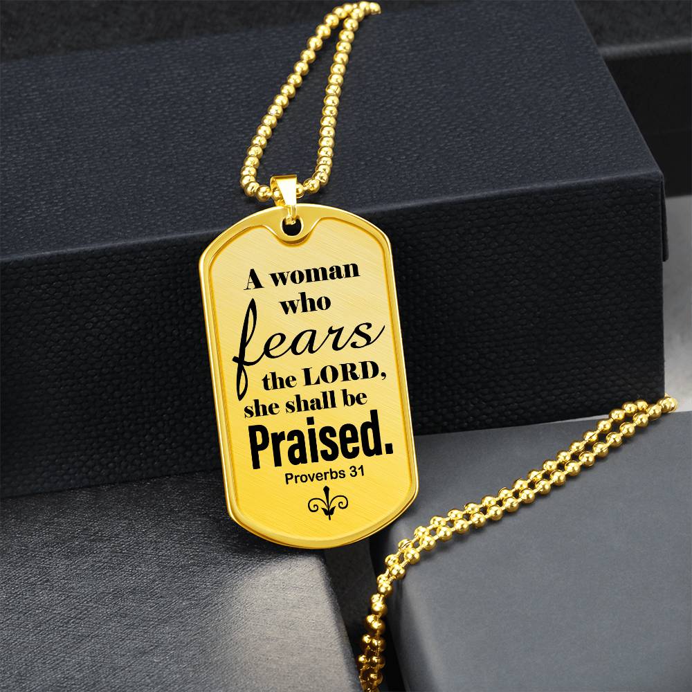 Proverbs 31 Woman of God Necklace Dog Tag Stainless Steel or 18k Gold w 24" Chain-Express Your Love Gifts
