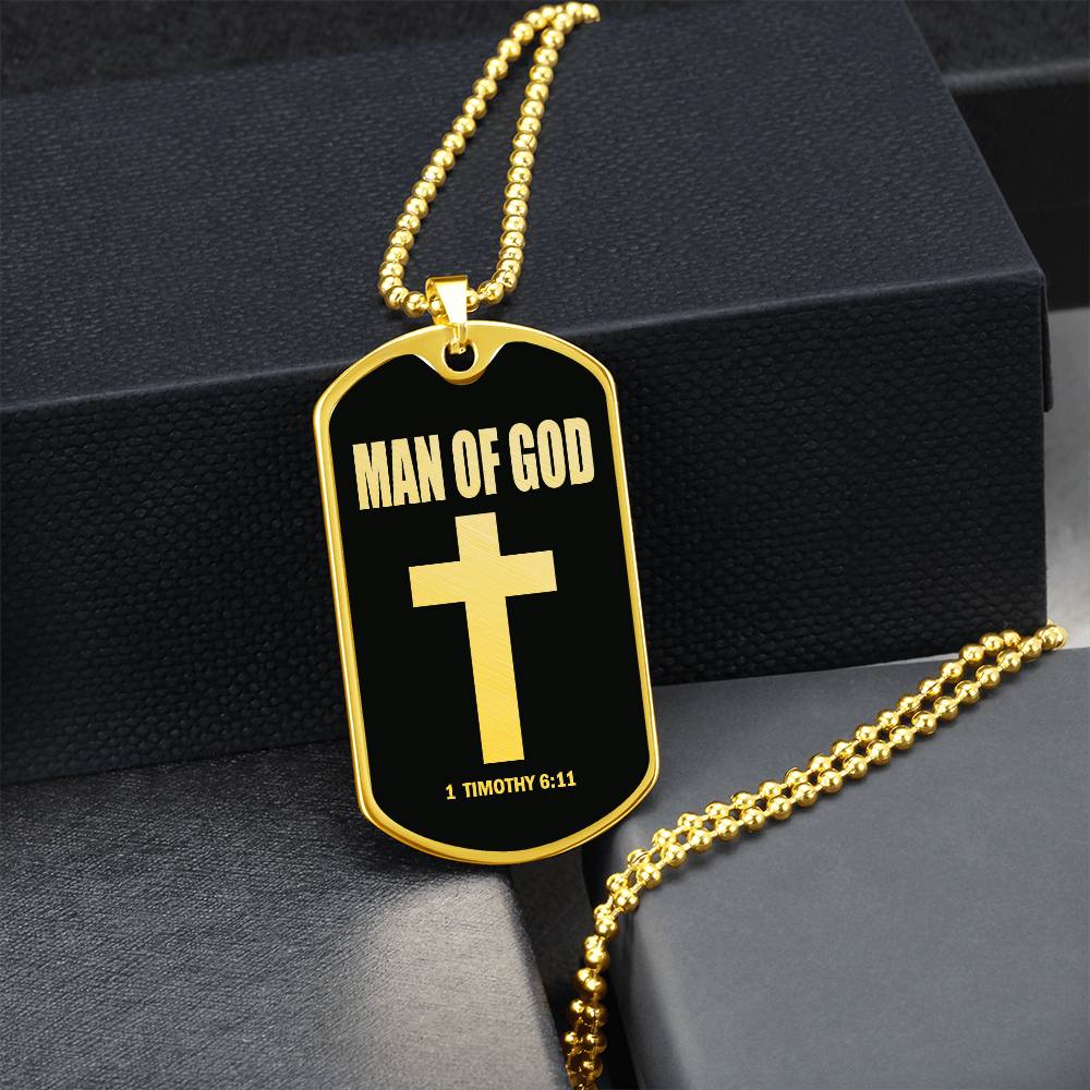 Man of God 1 Timothy 6 Necklace Dog Tag Stainless Steel or 18k Gold w 24" Chain-Express Your Love Gifts