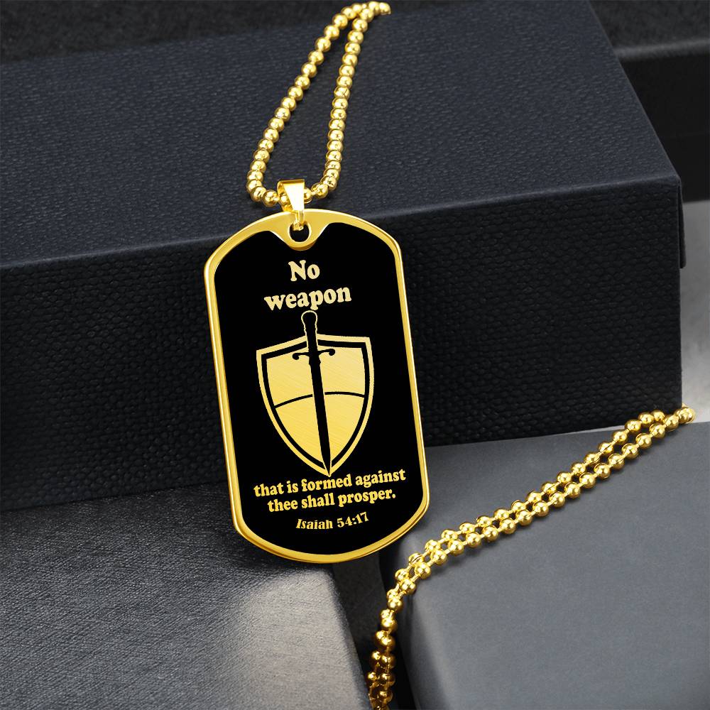 Isaiah 54:17 No Weapon Necklace Dog Tag Stainless Steel or 18k Gold w 24" Chain-Express Your Love Gifts