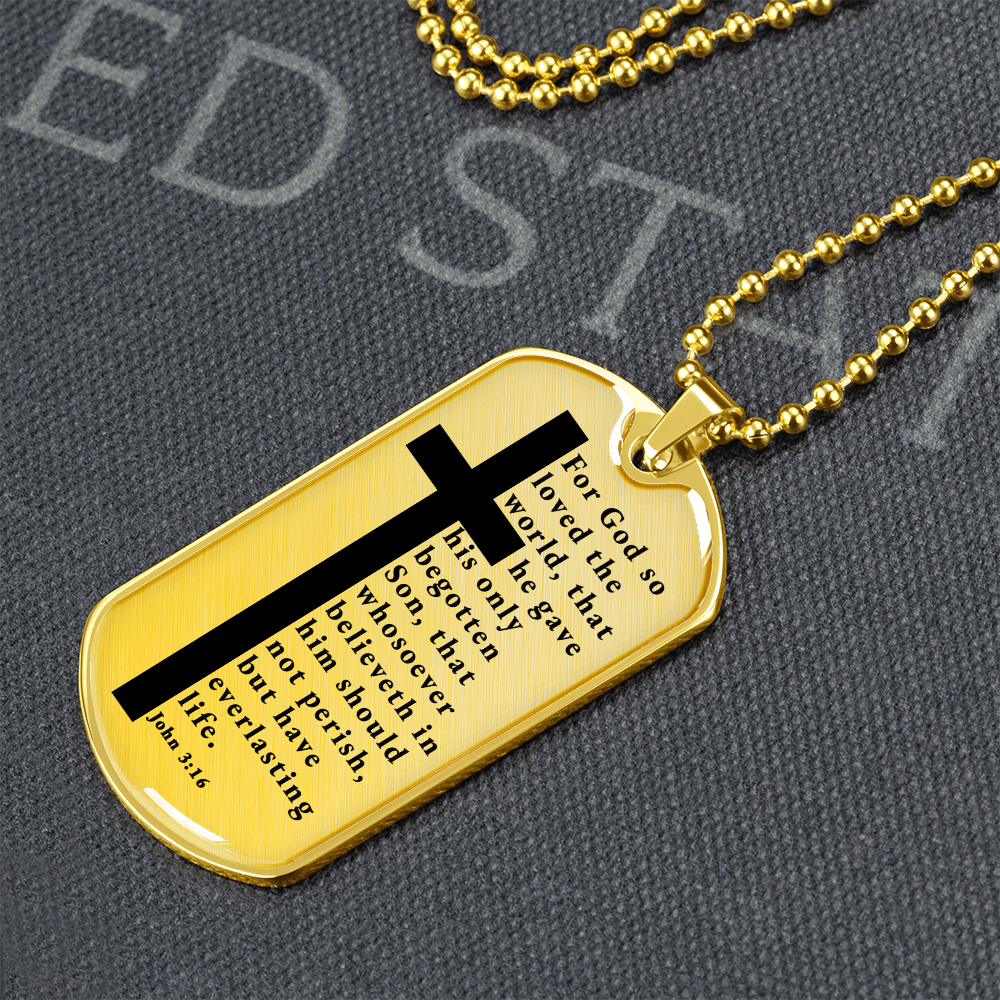 Everlasting Life John 3:16 Necklace Stainless Steel or 18k Gold Dog Tag W 24"-Express Your Love Gifts