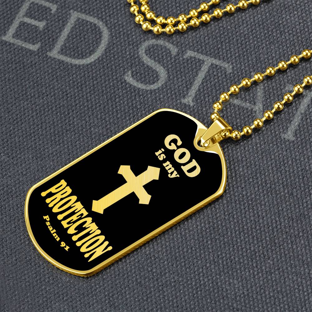 God is My Protection Psalm 91 Necklace Dog Tag Stainless Steel or 18k Gold w 24" Chain-Express Your Love Gifts