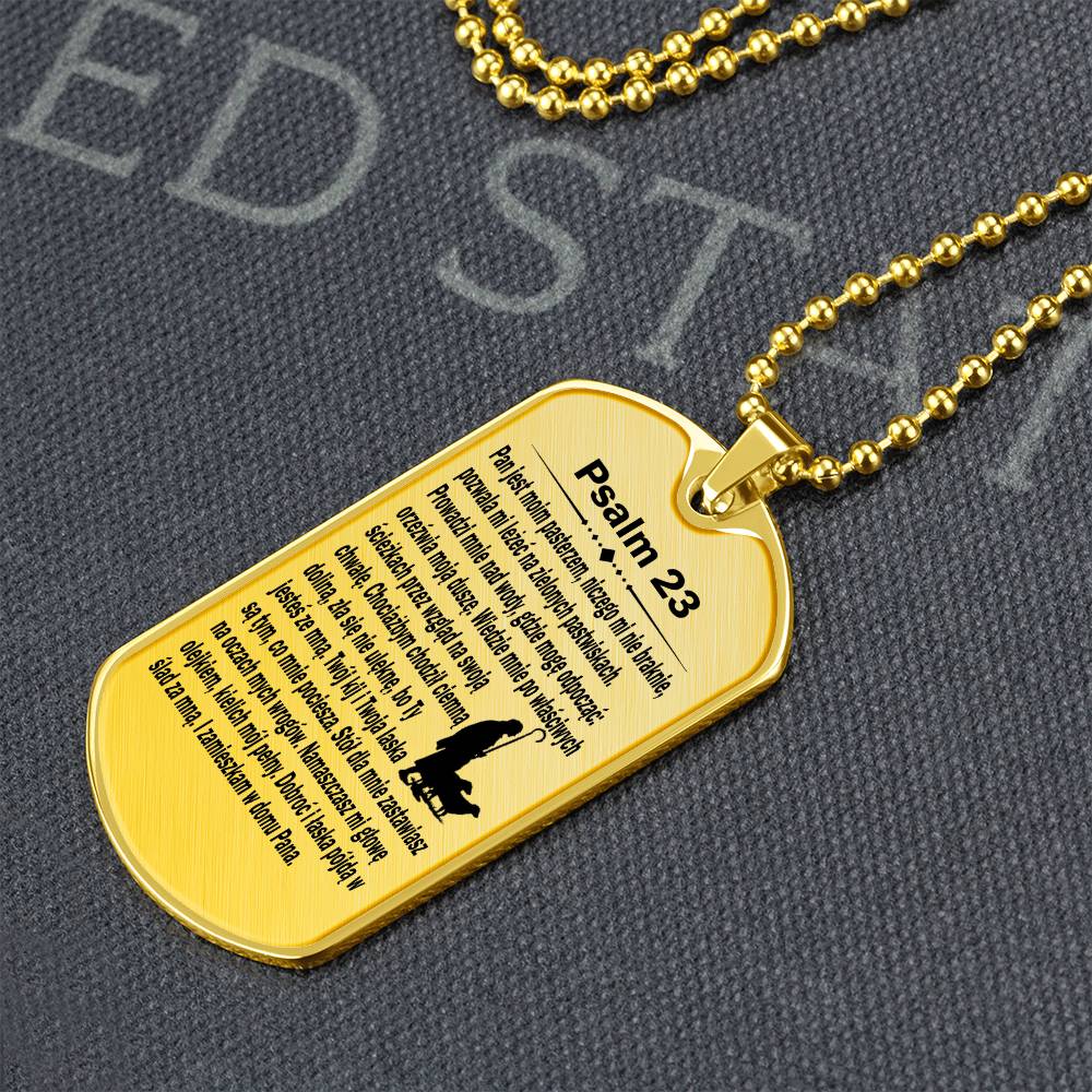 Psalm 23 Polish Psalm Dawida Necklace Dog Tag Stainless Steel or 18k Gold w 24" Chain-Express Your Love Gifts