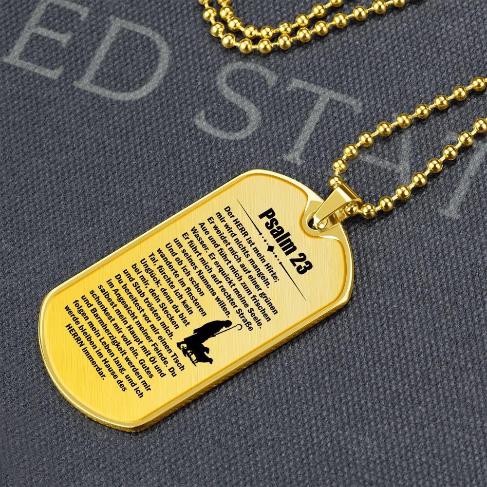 Psalm 23 German Necklace Dog Tag Stainless Steel or 18k Gold w 24" Chain-Express Your Love Gifts