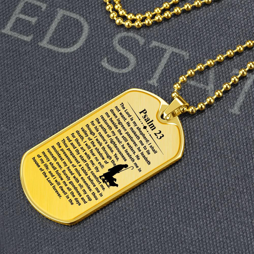 Psalm 23 English Necklace Dog Tag Stainless Steel or 18k Gold w 24" Chain-Express Your Love Gifts