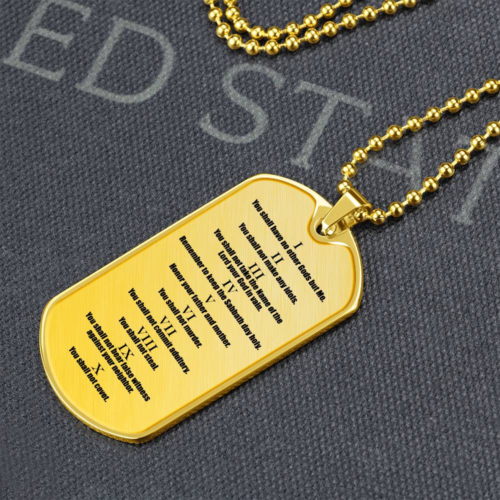 Ten Commandments English Necklace Dog Tag Stainless Steel or 18k Gold w 24" Chain-Express Your Love Gifts