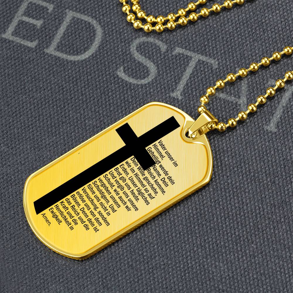 Lord's Prayer German Vater Unser Necklace Dog Tag Stainless Steel or 18k Gold w 24" Chain-Express Your Love Gifts