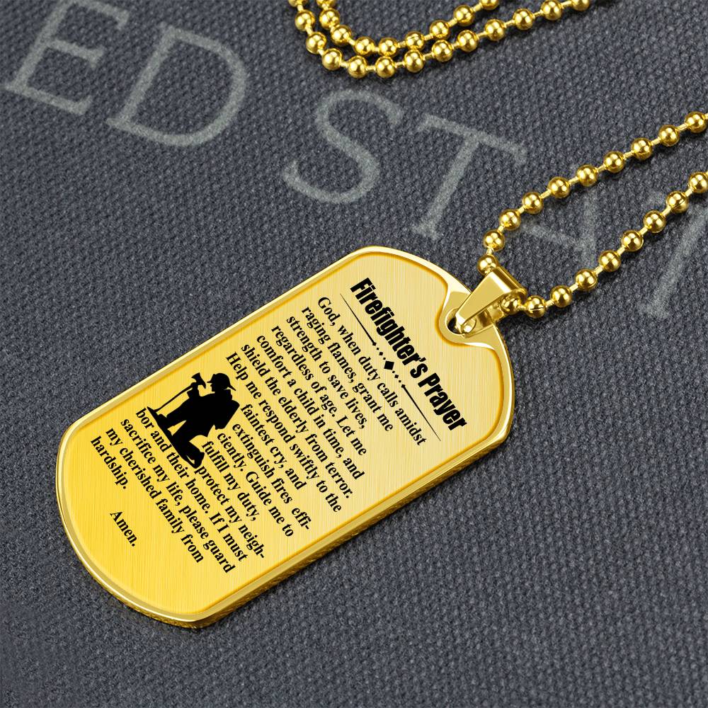 Firefighter's Prayer Dogtag Necklace Dog Tag Stainless Steel or 18k Gold w 24" Chain-Express Your Love Gifts