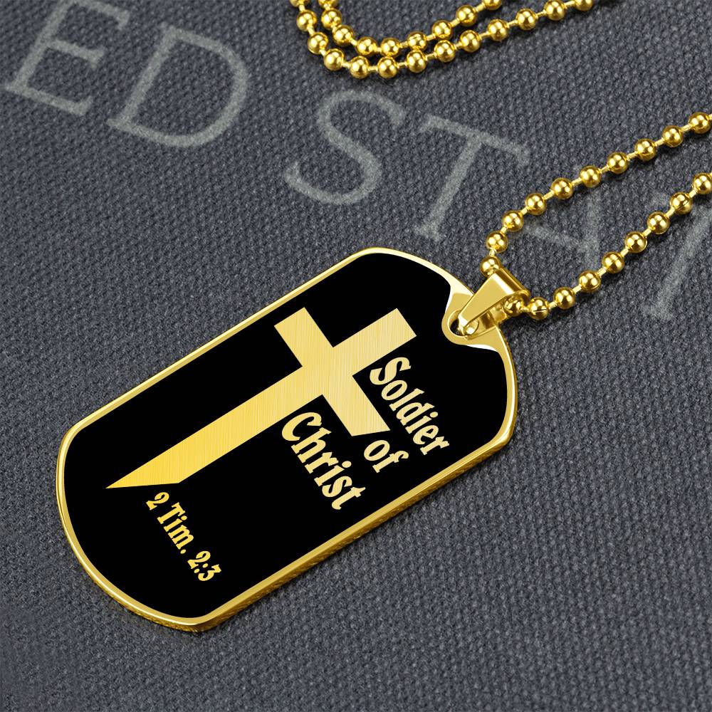 Soldier of Christ 2 Tim 2 3 Necklace Dog Tag Stainless Steel or 18k Gold w 24" Chain-Express Your Love Gifts