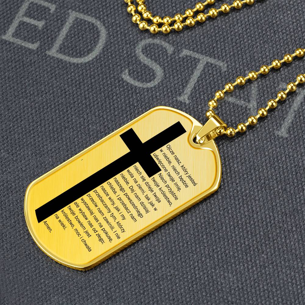 Lords Prayer Polish Ojcze Nasz Necklace Dog Tag Stainless Steel or 18k Gold w 24" Chain-Express Your Love Gifts