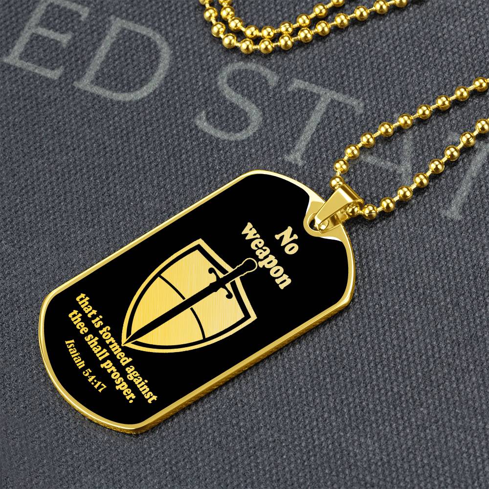 Isaiah 54:17 No Weapon Necklace Dog Tag Stainless Steel or 18k Gold w 24" Chain-Express Your Love Gifts