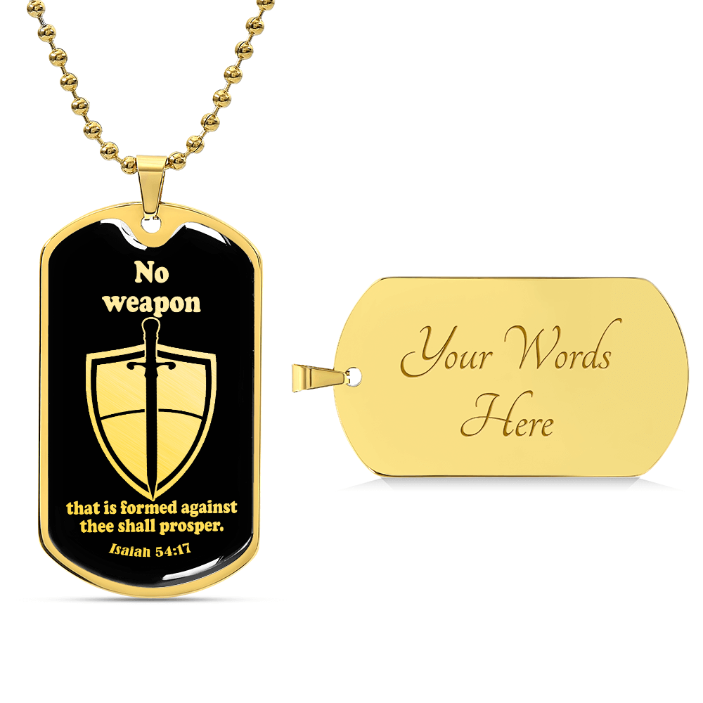 Isaiah 54:17 No Weapon Necklace Dog Tag Stainless Steel or 18k Gold w 24" Chain-Express Your Love Gifts