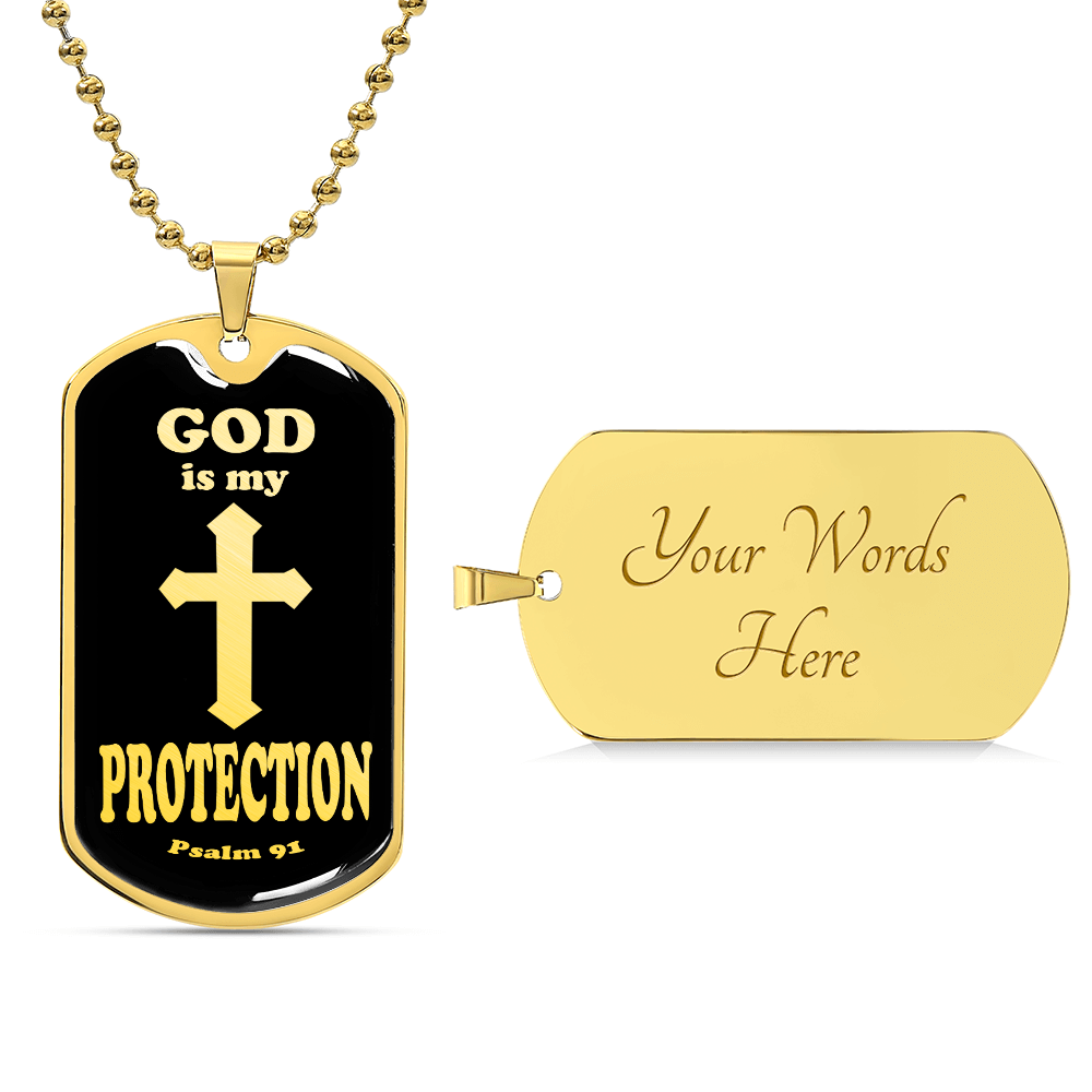 God is My Protection Psalm 91 Necklace Dog Tag Stainless Steel or 18k Gold w 24" Chain-Express Your Love Gifts