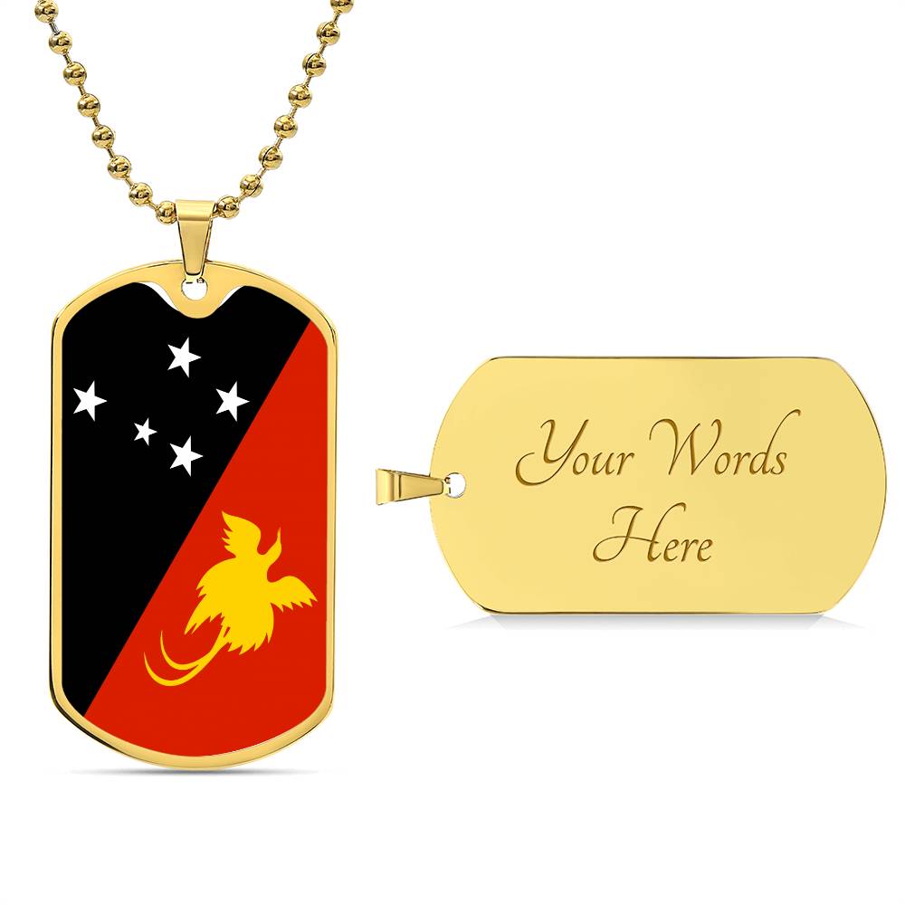 Papua New Guinea Flag Dog Tag Necklace Stainless Steel or 18k Gold Dog Tag 24"-Express Your Love Gifts